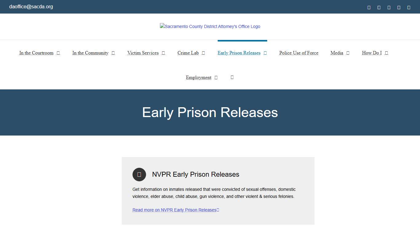 Early Prison Releases – Sacramento County District Attorney's Office